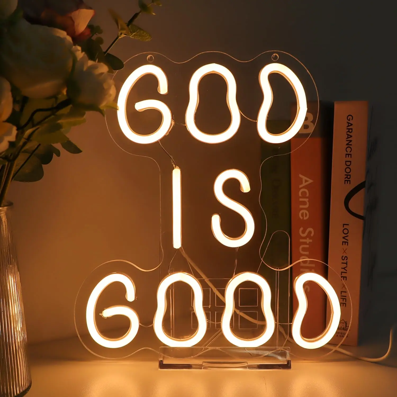 

Неоновая вывеска God is Good с регулируемой яркостью, неоновые огни для спальни, офиса - безопасный небьющийся домашний декор в виде пещеры, эстетика, рисование подарков