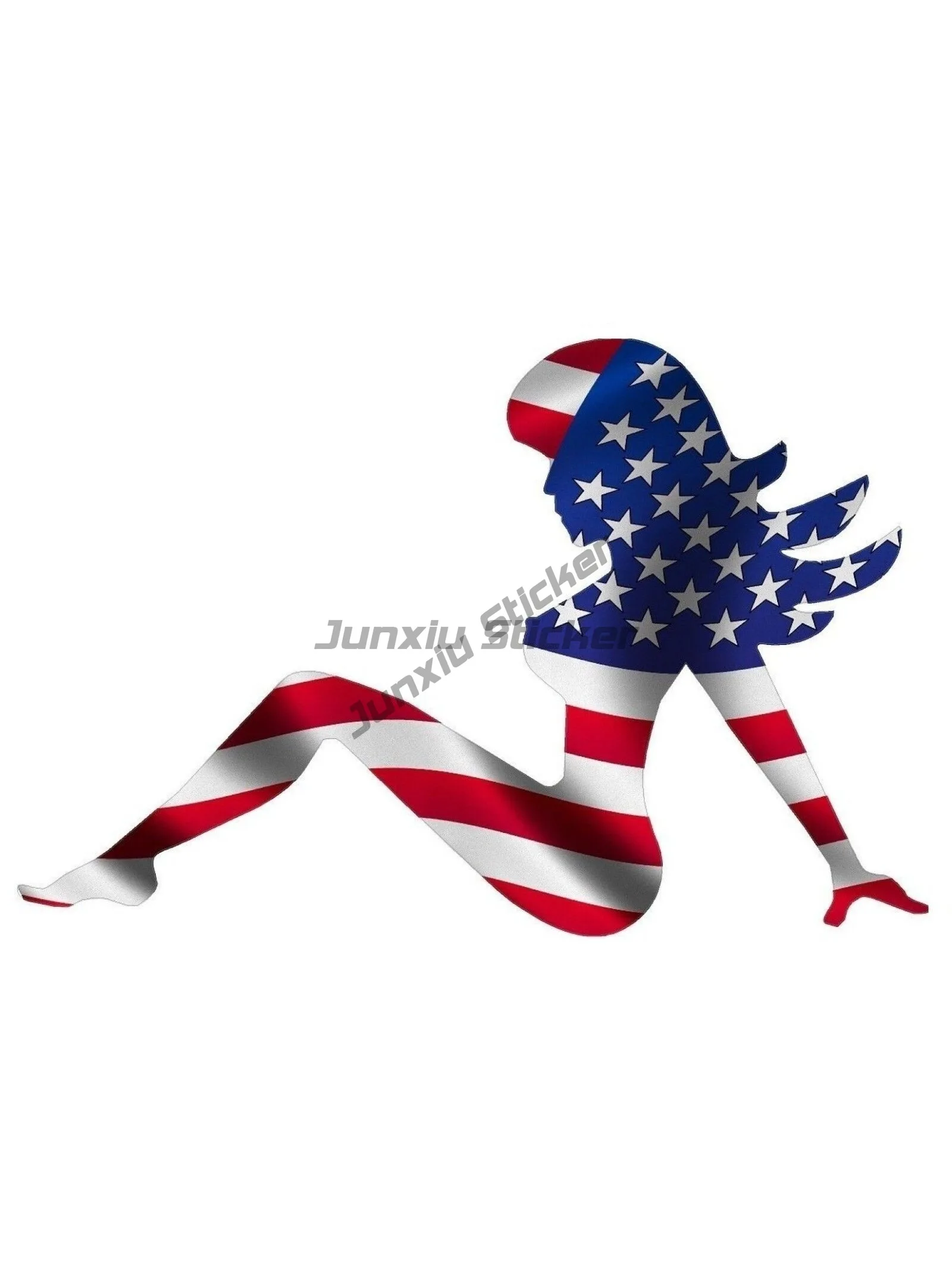 MUDFLAP GIRL AMERICAN USA FLAG STICKER LAPTOP TOOLBOX  HARD HAT Car and Accessories Ornaments Jdm Decor Robot Gadgets