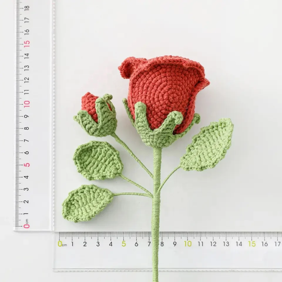 Handmade Bouquet Knitted Flower Lily Of The Valley Rose Decorative Artificial Flower Knitted Crocheted Yarn Flower