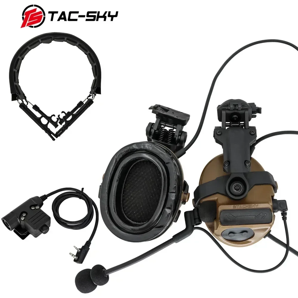 TAC-SKY New ARC Helmet Rail Adapter COMTAC III Tactical Headset with PTT Adapter u94 ptt & Tactical Headset Replacement Headband