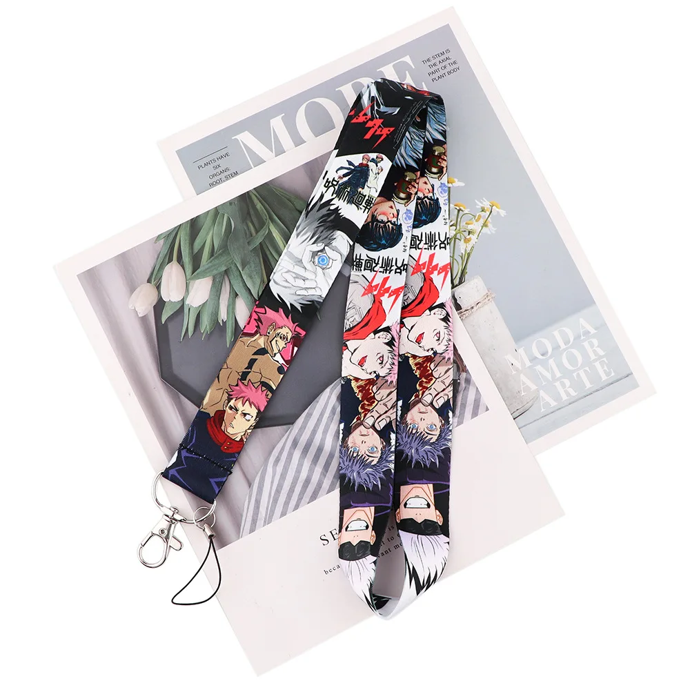 Cartoon Lanyard Card Sets Keychain Comic Figure Gojo Satoru Ryomen Sukuna Printing Neck Strap ABS Card Cover Keyring Jewelry Gif