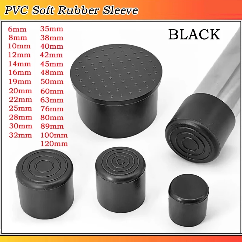 

1~10pcs PVC Soft Rubber Sleeve Black Round Table Chair Foot Pad Furniture Feet Non-Slip Covers 6~120mm