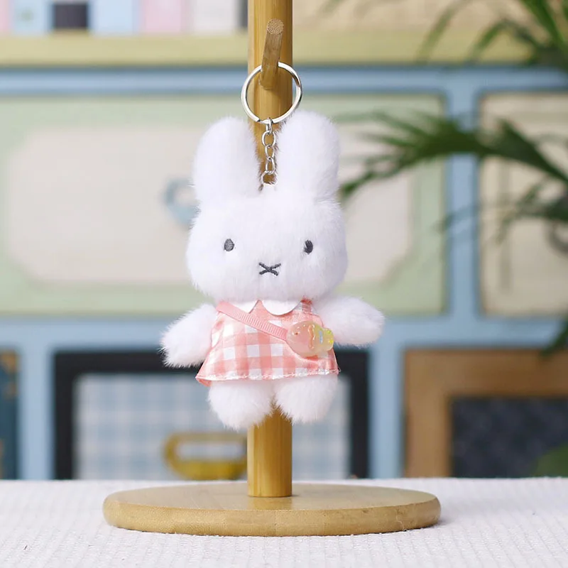 Kawaii Plaid Skirt Miffy Plush Keychain Cartoon Anime Character Rabbit Doll Backpack Zipper Decoration Friend's Birthday Gift