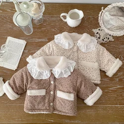 Winter Toddler Baby Girl Thicken Warm Jacket Floral Printing Newborn Baby Girls Plush Cardigan Coat Children Thick Plush Clothes