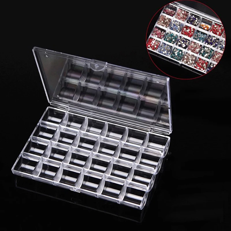 Caja de almacenamiento vacía para decoración de uñas, organizador de plástico con diamantes de imitación, suministros de manicura, estuche de almacenamiento de herramientas