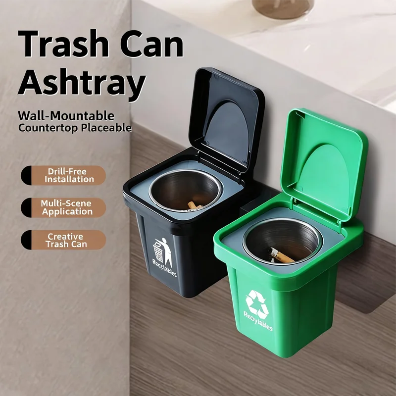 

Stainless Steel Wall Mounted Ashtray with DustProof Cover Large Capacity Hanging Bin for Ash Storage Easy Clean Windproof Design