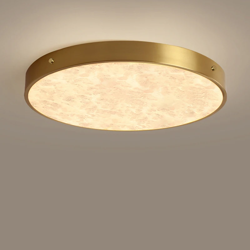 

European Luxury Gold Brass Ceiling Light Led Diameter Circular Natural Marble Ceiling Light Bedroom Corridor Lighting Fixture