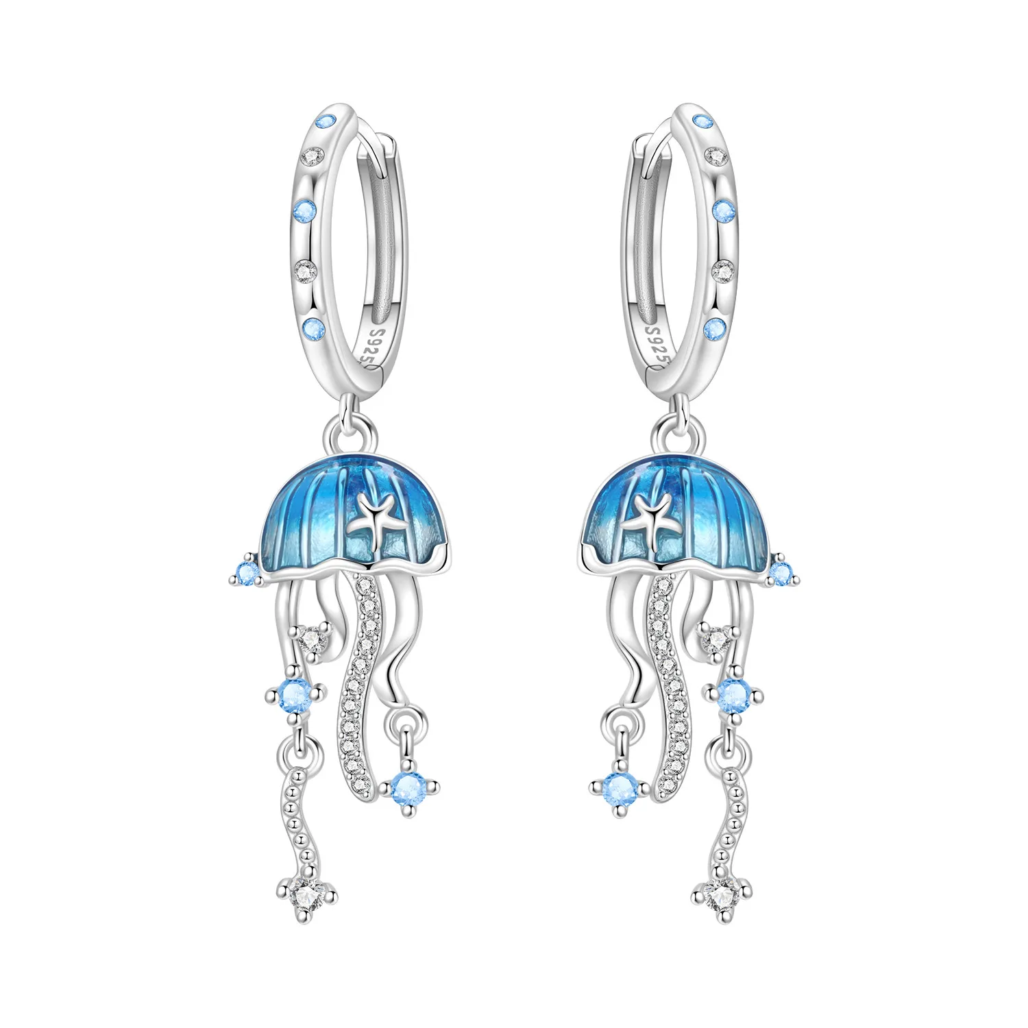 Orstarry S925 Sterling Silber Ohrringe, exquisites Meereslebewesen, blauer Teufelsfisch, Delfin, Schildkröte, Ohrringe für Frauen, Geburtstagsgeschenk