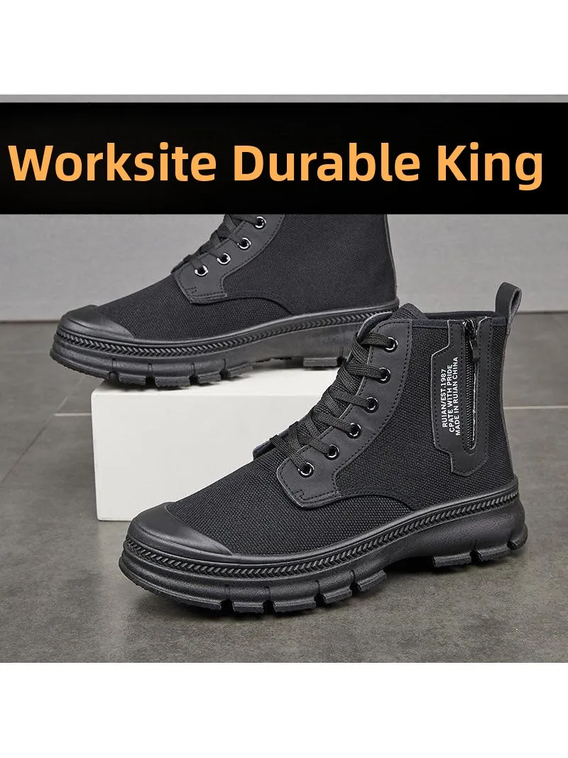 Men's Spring Autumn High Top Casual Shoes Breathable Outdoor Workwear Lightweight Durable Slip Resistant Soft Soled Shoes