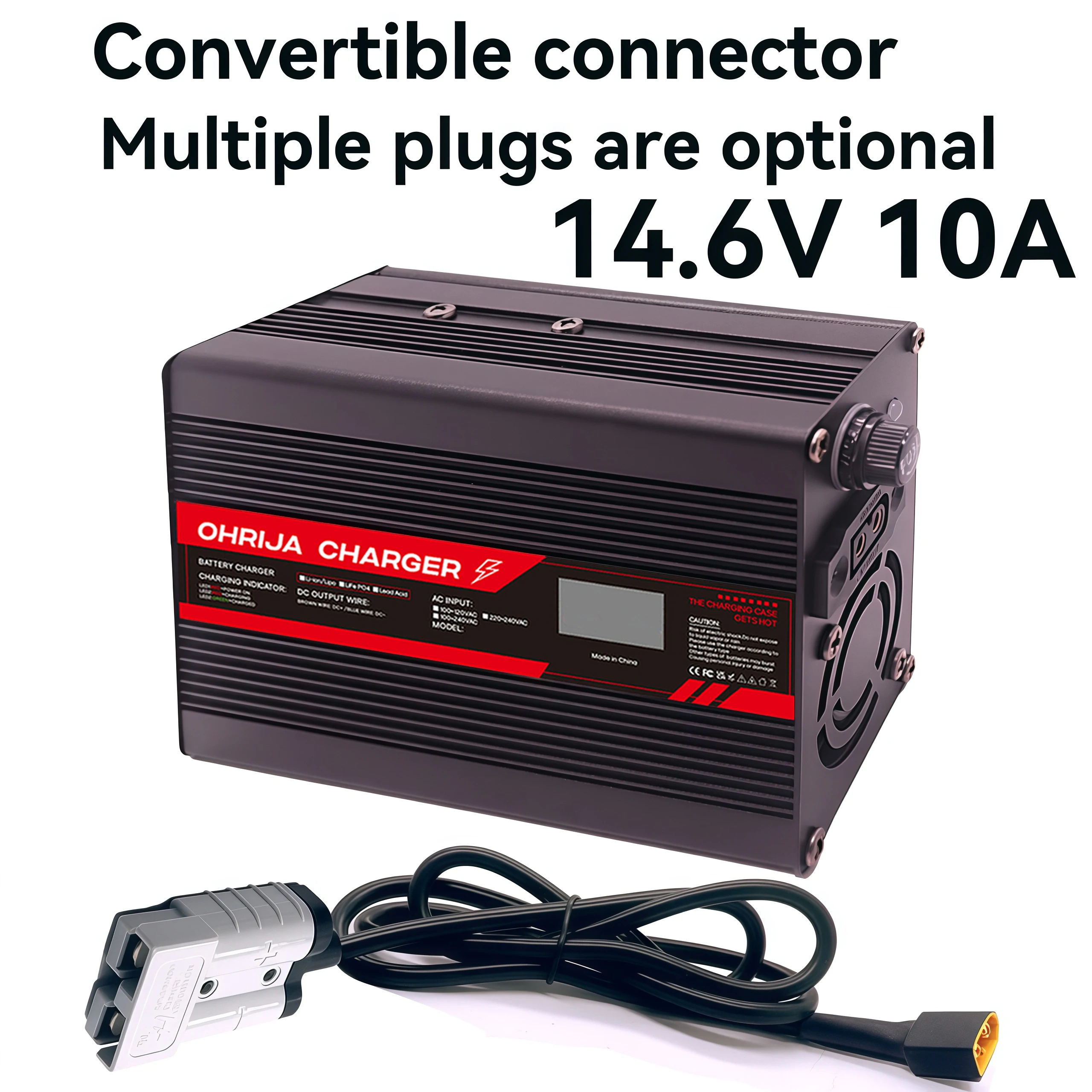 コンバーチブルコネクタ-146v-10a-lifepo4-バッテリー充電器、表示画面付き-大容量バッテリー用のスマート充電