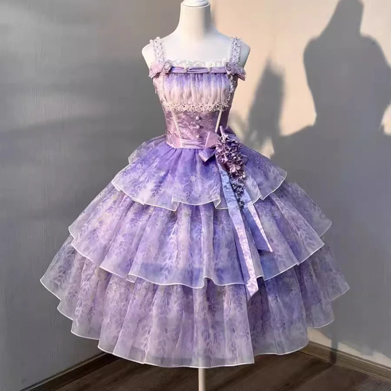 2025 nova cerimônia anfitrião elegante vestido de princesa lolita roxo cinta estudante dia vestido feminino crescido festa arte exame vestido