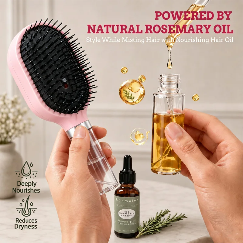 2 In 1 Spray Hair Brush & Hair Oil Applicator Anti Static Scalp Massage Comb Portable Hydrating Styling Hairbrush