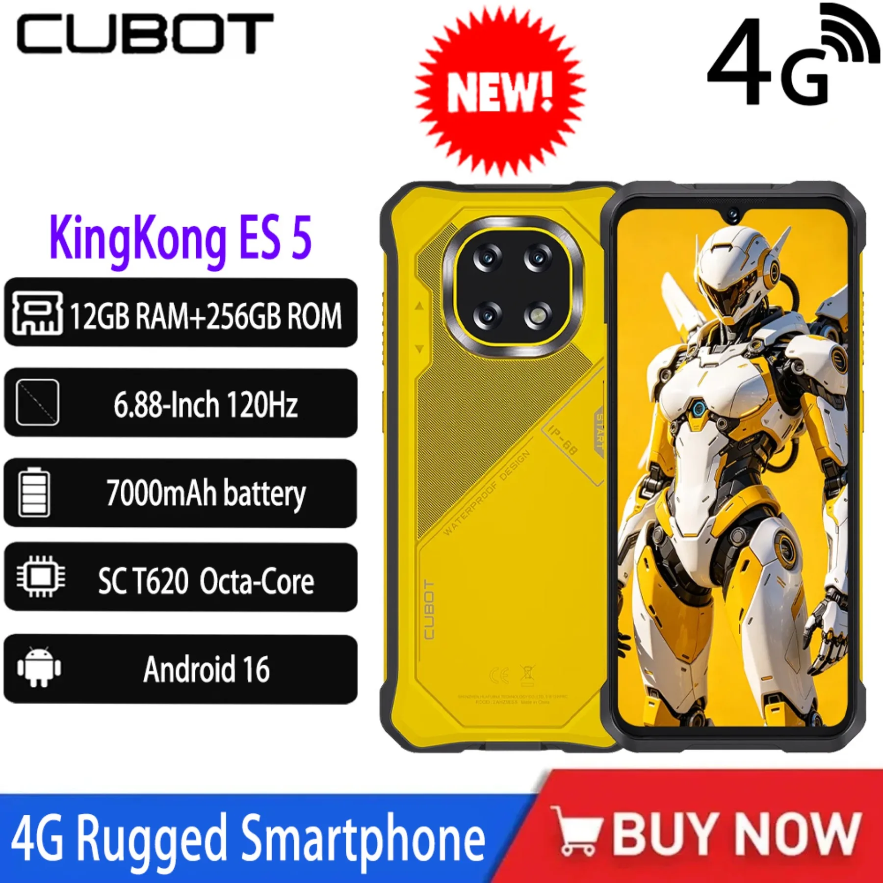 2026 Cubot KingKong ES 5 6.88 Inch 4G Rugged Smartphone Android 16 120Hz IP69K Screen Up To 24GB RAM 256GB ROM 7000mAh Phone NFC