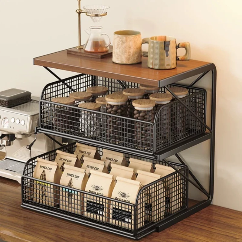 Coffee Station Cup Rack Shelves Gadgets Cutlery Tea Bags Holder House Essentials Metal Organizadores De Cocina Kitchen Items