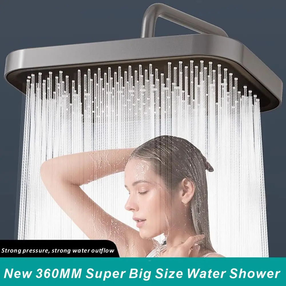 New 360MM Big Panel High Pressure Top Rainfall Shower Larger Flow Supercharge Rainfall Shower Head 360° Swivel Water Saving Set
