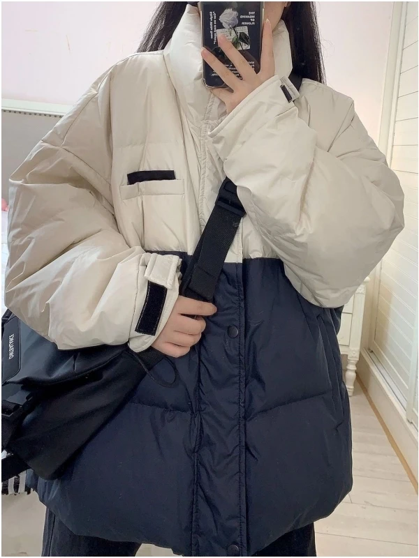 

plus Size 300 Pou American High Street Stand Collar down Cotton Jaet Men Women Winter Patchwork Color Blo Coat