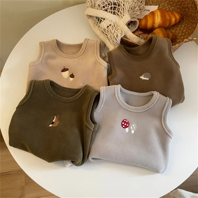 

Mother Kids Baby Clothes Wool Jumper Embroidered vest Autumn/Winter Baby Boys Girls Children's Thick Warm Clothes Waistcoat