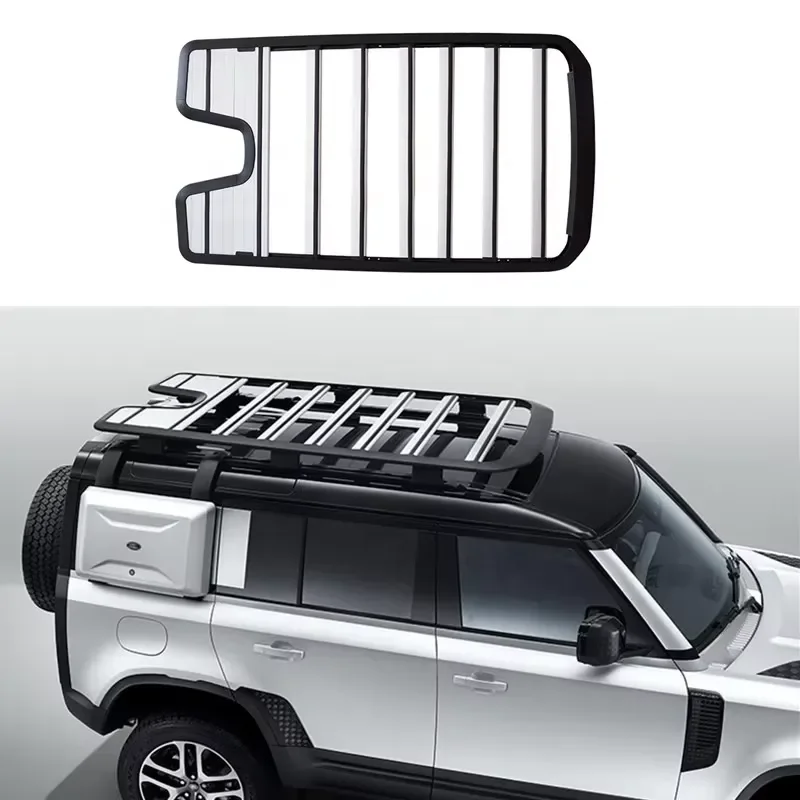 Aluminum Alloy Top Roof Rack Rail Luggage Boxes Folding Ladder Equipment Box Roof Basket for Defender 2020 2021