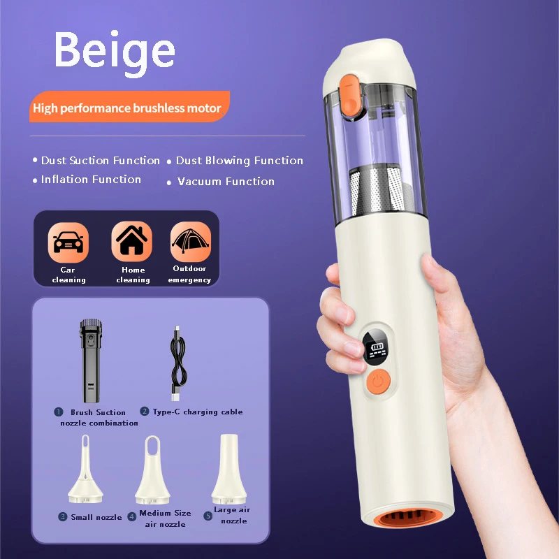 Wireless Portable Handheld Vacuum Cleaner Digital Screen Display Blowing，Pumping，Suction，Inflatable 4 in 1 Car Vacuum Cleaner