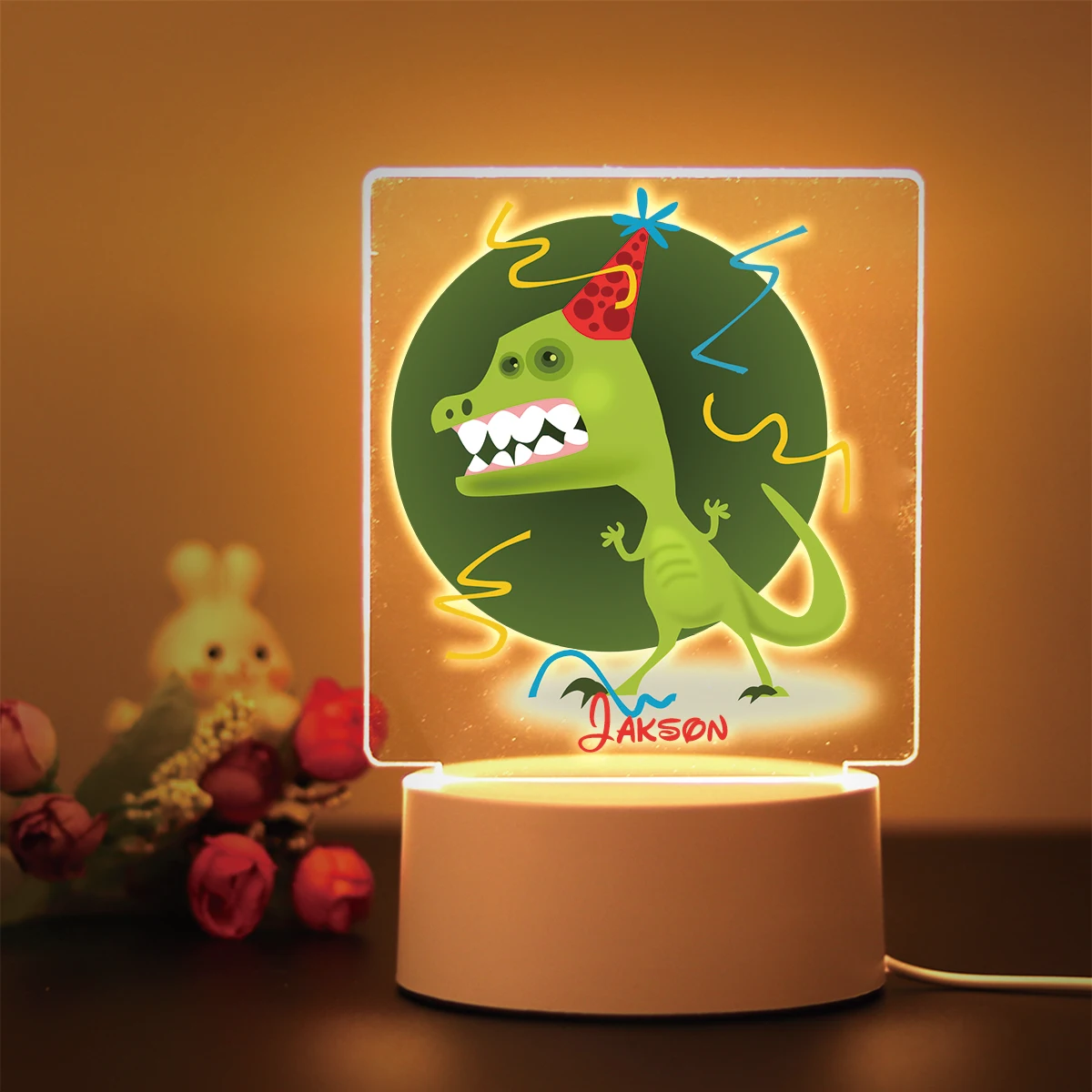 New Super Famous Cartoon Animal Shark Dinosaur Chicken Custom Name LED Night Light Kids Children\'s Holiday Birthday Home Gift