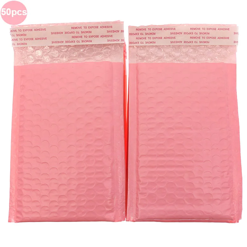 Pack of 50 Bubble Envelopes, Lined Envelopes, Polyethylene Shockproof and Waterproof Envelopes, Self-sealing Pink, Fast Shipping