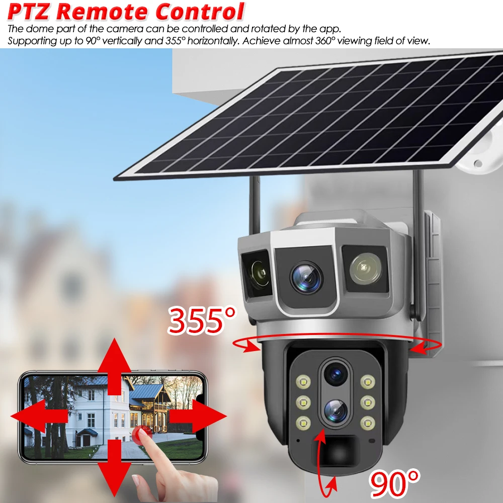 Imagem -04 - Câmera Solar Inteligente ao ar Livre Segurança Cctv Bateria Embutida Câmeras Pir Lentes Wifi 12mp 6k ip Camara V380 4g Sim