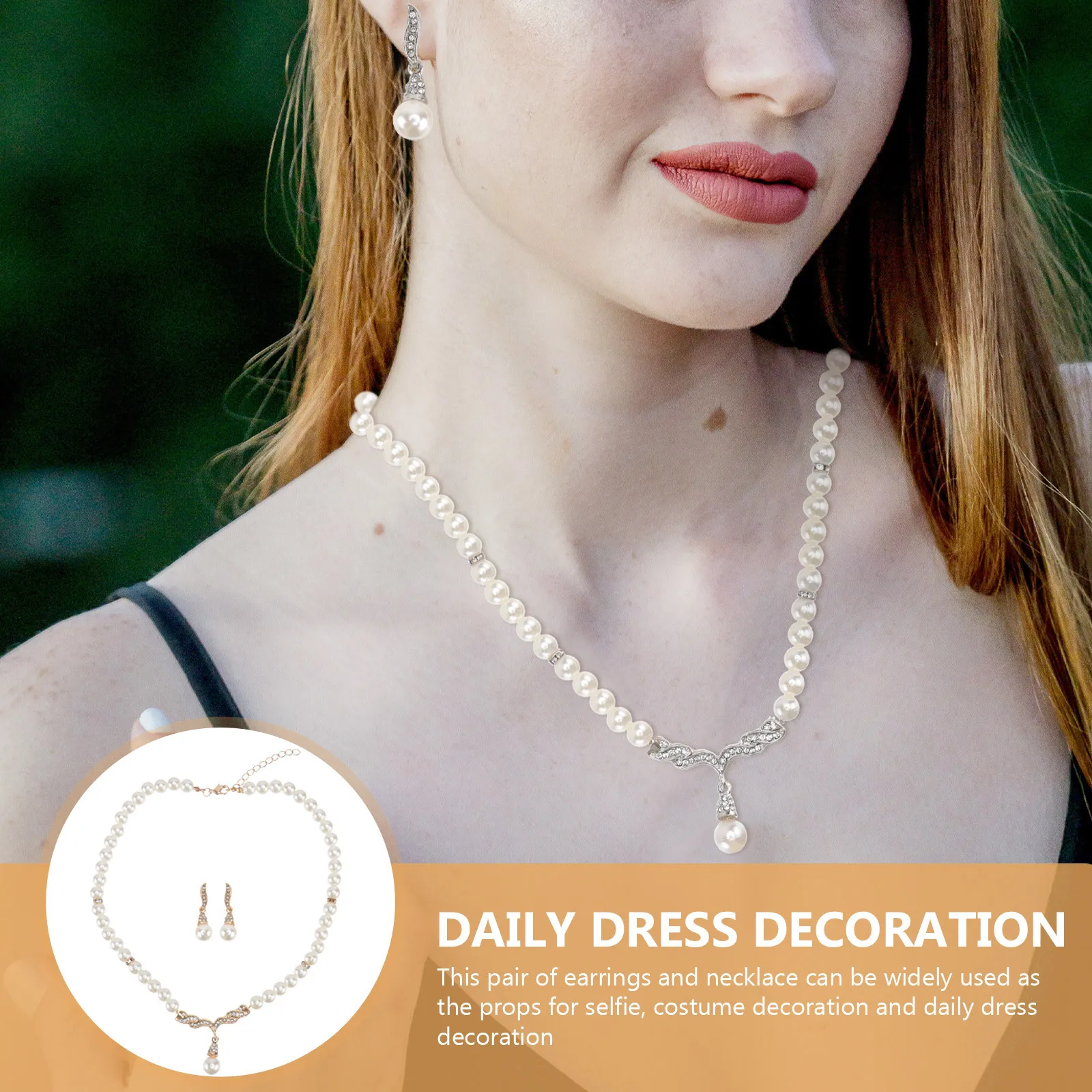 

1Set Angel Wing Pearl Earring Necklace Set Elegant Stylish Jewelry for Selfie Date Party Gift Accessories