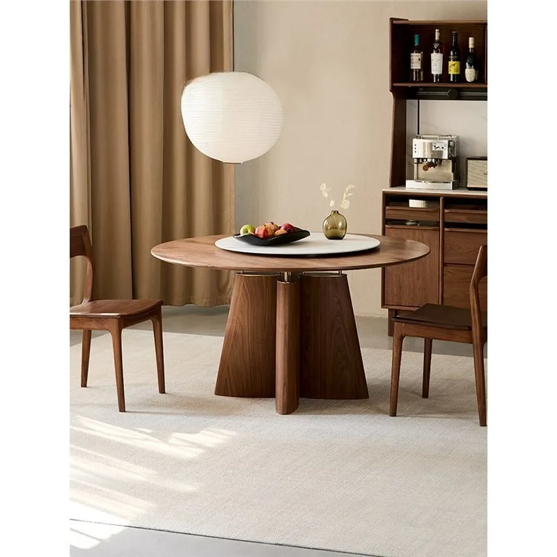 

Black walnut round dining table, large domestic solid wood round table