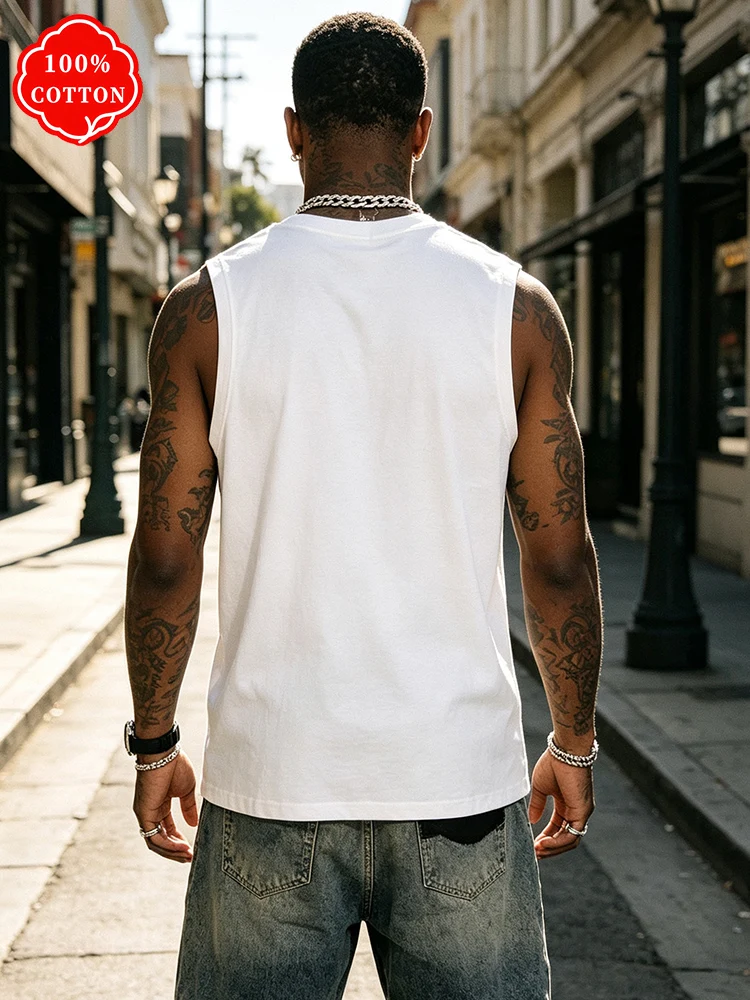 Men 100% Cotton Crew Neck Sleeveless Tank Top French Bulldog Print Hip Hop Streetwear Gym Casual Summer Vest-T89