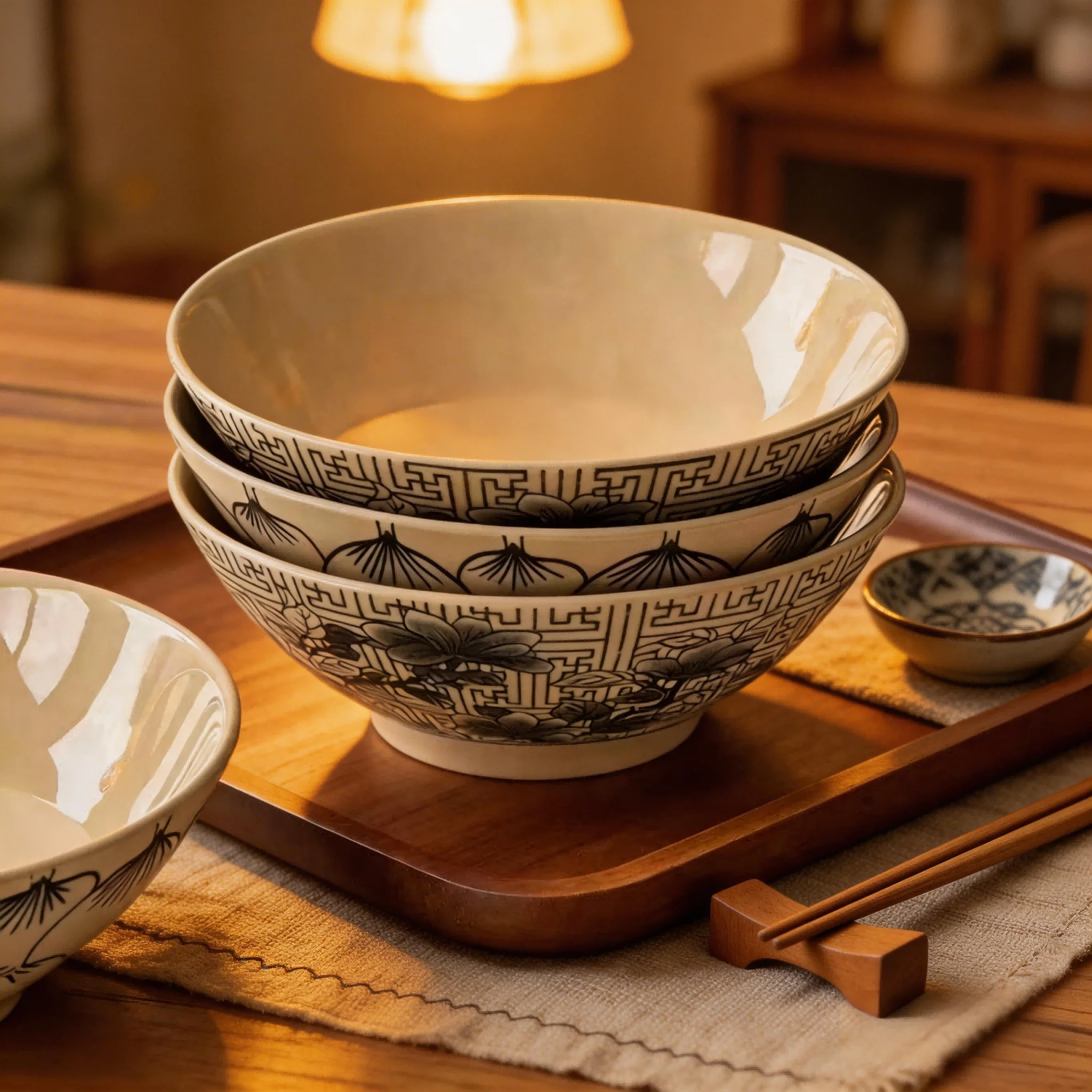 1/2/4/6 Piece Sets 5.75 Inch Japanese Style Inclined Ceramic Bowls, Vintage Retro Floral & Geometric Patterns, Versatile for Ric
