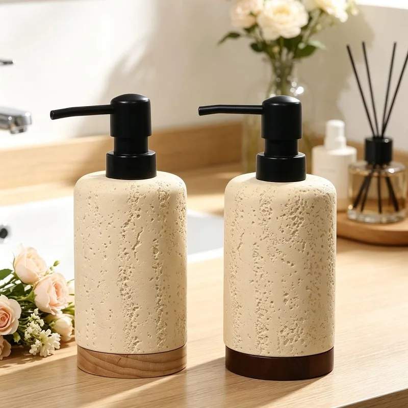 European Style Sand and Stone Emulsion Bottle Tray Aromatherapy Container Bathroom Shower Gel Shampoo Foaming Storage Bottle New