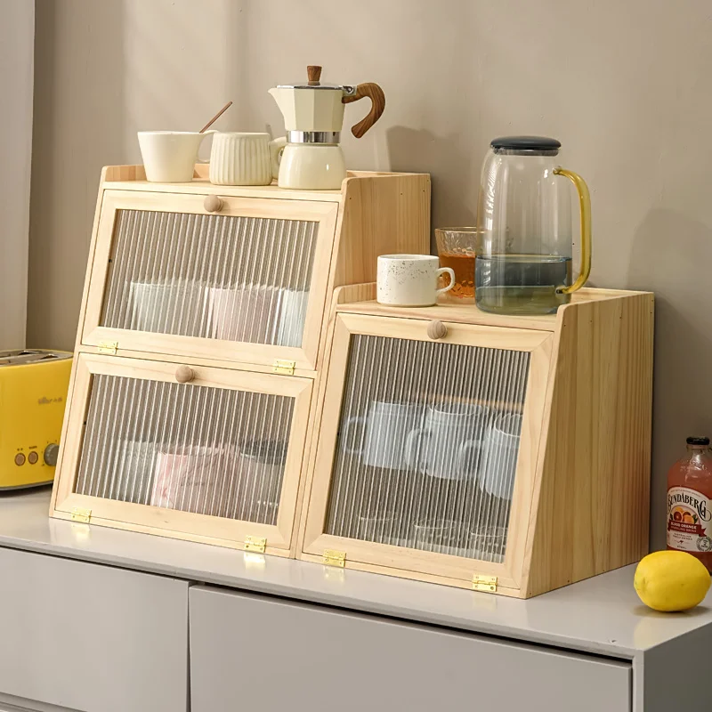 Desktop Cup Storage Box Shelving Office Dust-proof Water Cup Glass Storage Locker Living Room Solid Wood Storage Cabinet