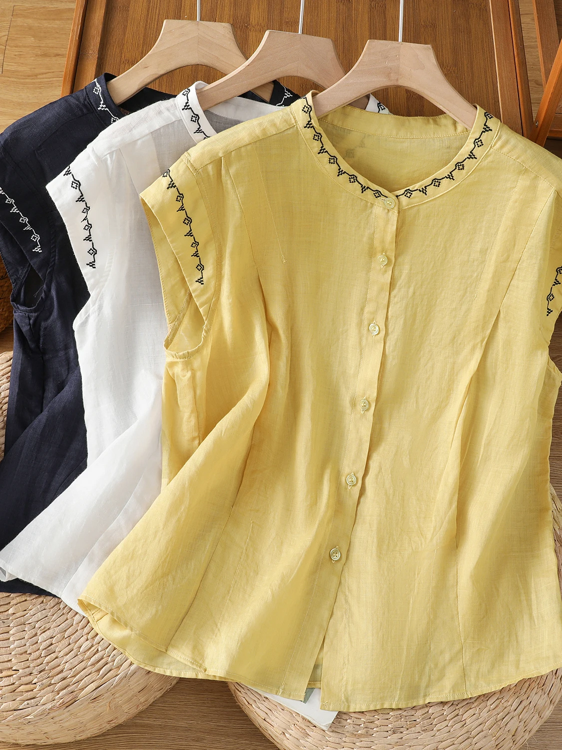 

Льняной вышитый Fly Sve irt, женский повседневный топ больших размеров в стиле ретро, удобный дышащий летний топ irt