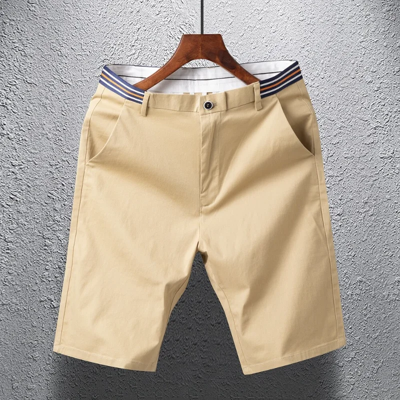 Mens Summer Casual Shorts Solid Color Business Casual Elastic Five Quarter Pants Cotton Breathable Workwear Shorts Men Clothing - Image 4