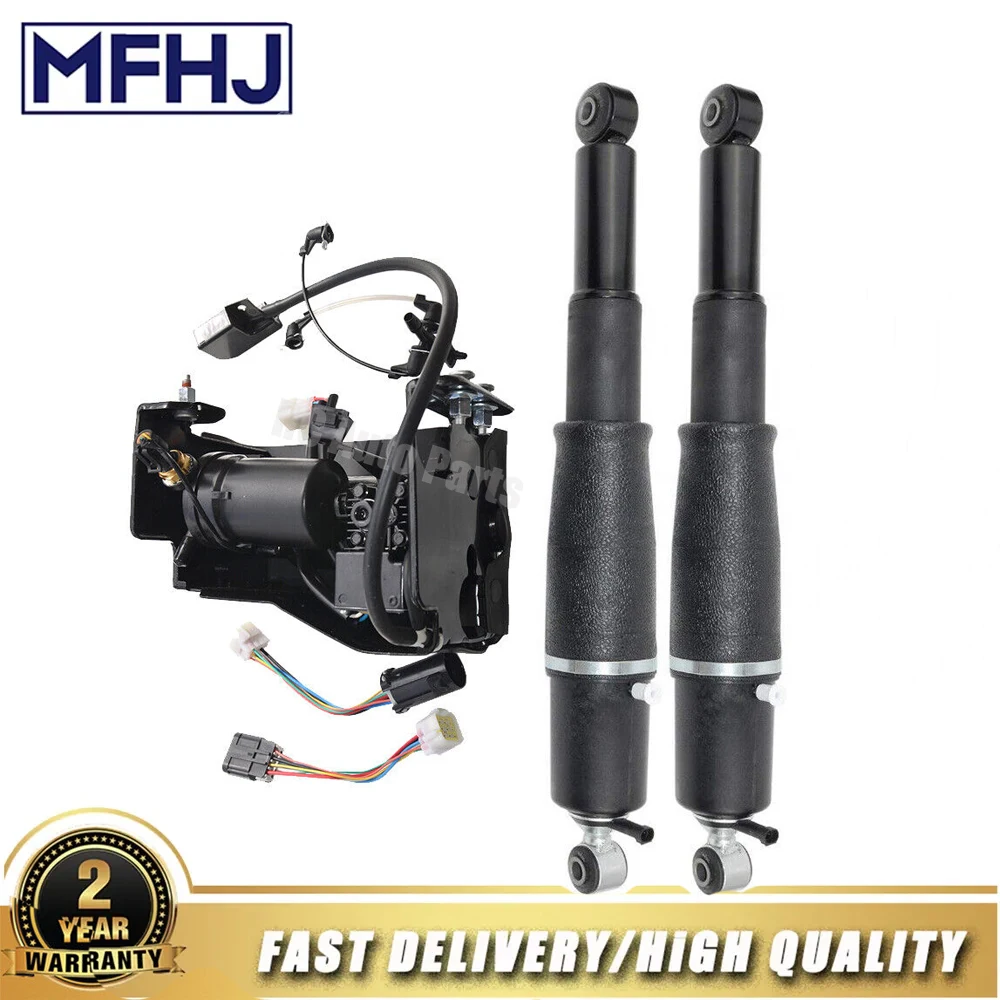 Pair Rear Air shocks sturts + Air Compressor Pump For Escalade Suburban Tahoe Yukon 25979394 1575626 15254590 19299545