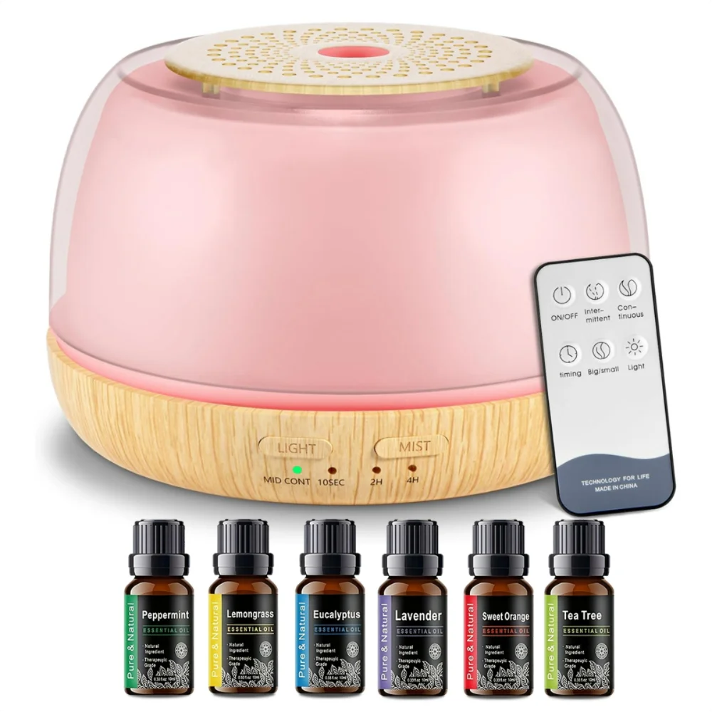

500ml Essential Oil Diffuser with Remote Control, 7-Color LED Lights, 4 Timer Modes, Quiet Ultrasonic Aromatherapy for Home, Off