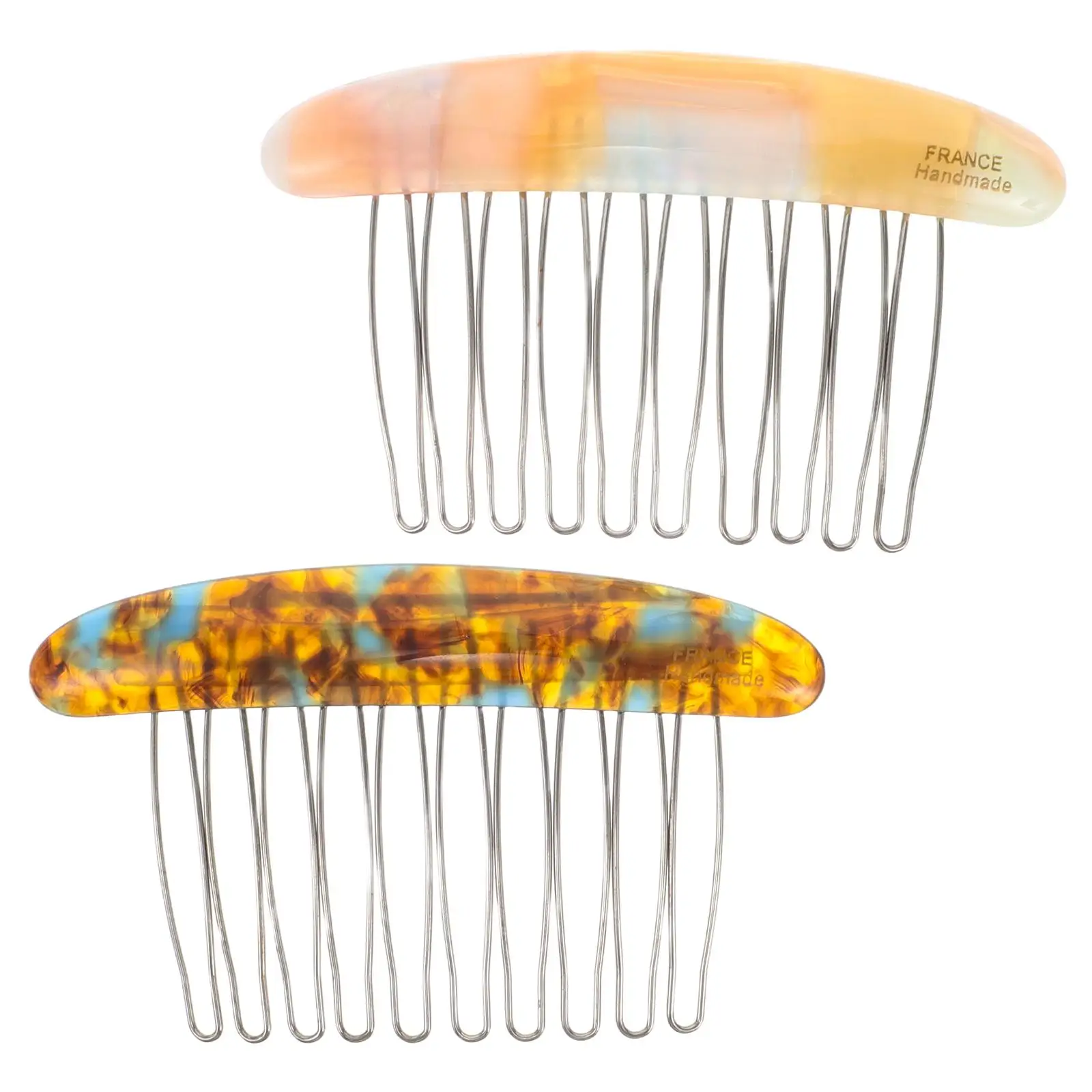 2 Pcs Hairpin Side French Iron Combs for Women Accessories Elegant Marble Texture Longlasting Firm Grip Tidy Hairstyles