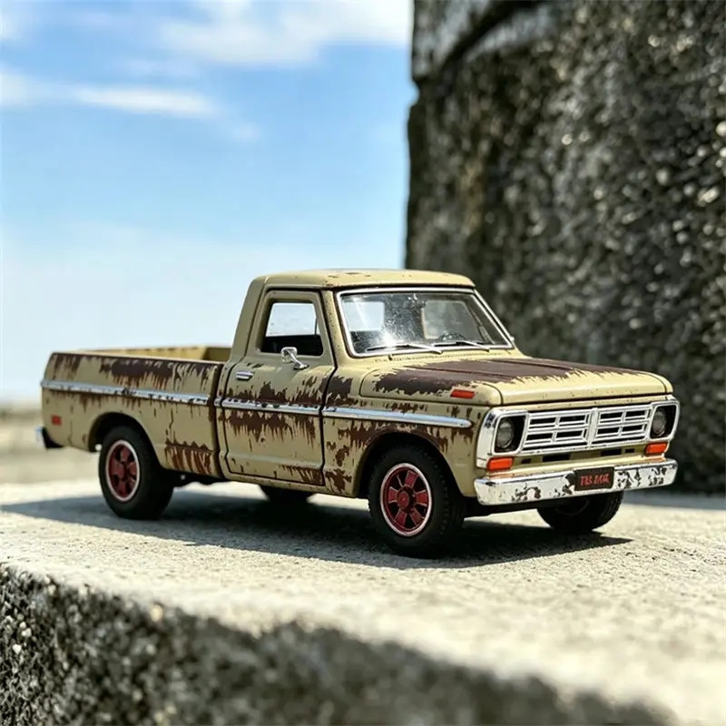 Modelo a Escala 1:24 del Ford F-100 F100 de 1972, Camioneta de Aleación con Acabado Envejecido, Vehículo Todoterreno de Metal, Simulación de Auto, Regalo para Niños