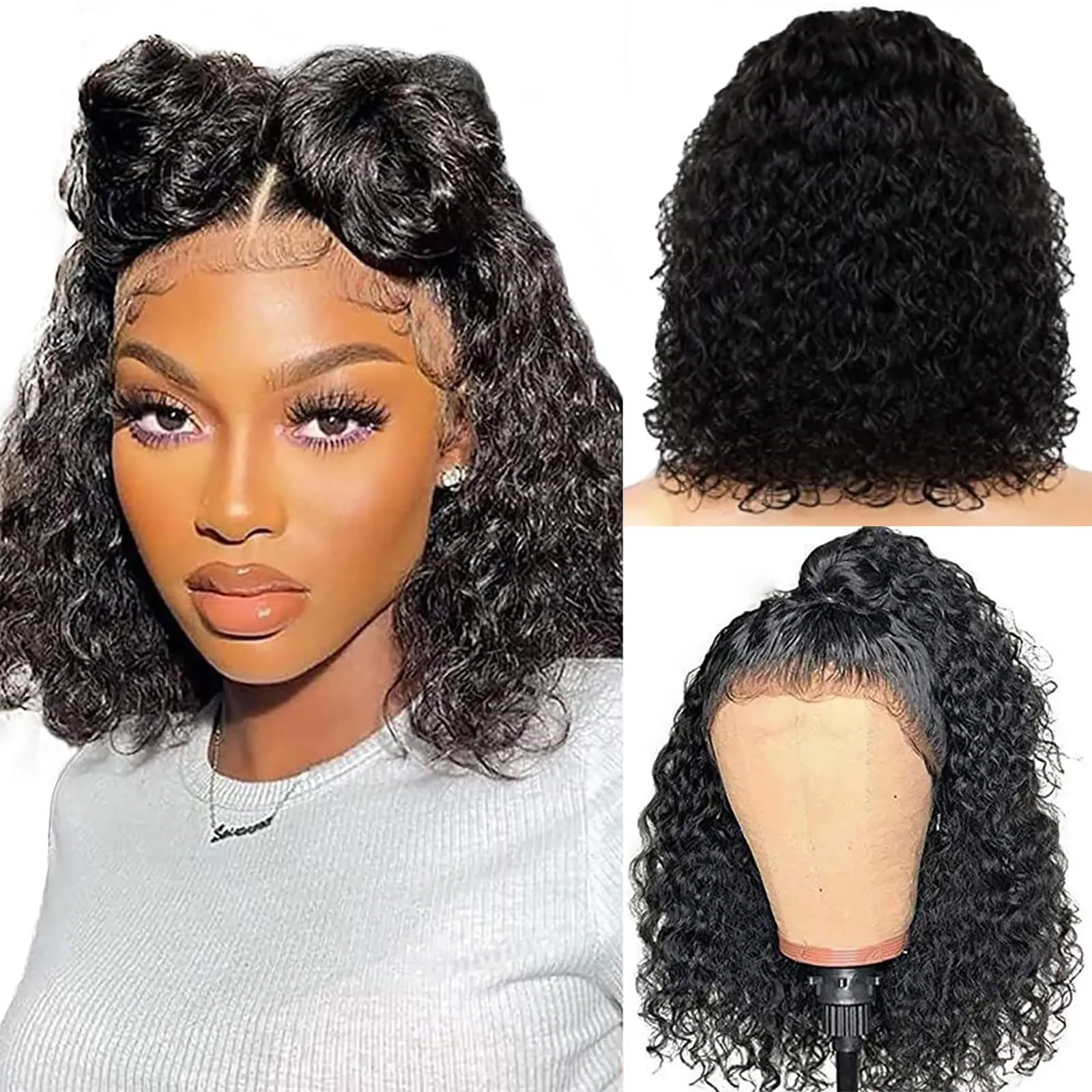 Curly Short 13x4 Lace Frontal Human Hair Wigs 180 Density Deep Wave Bob Lace Front Wig Human Hair Preplucked Brazilian For Women