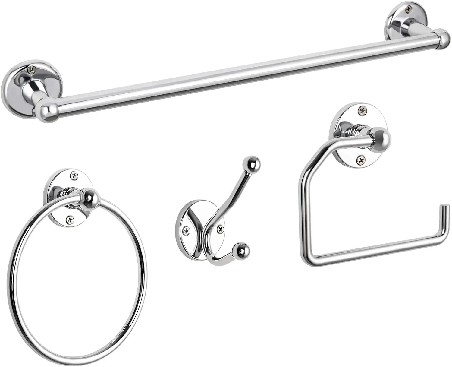 Bathroom hardware set, 4-piece polished chrome plated bathroom accessory set