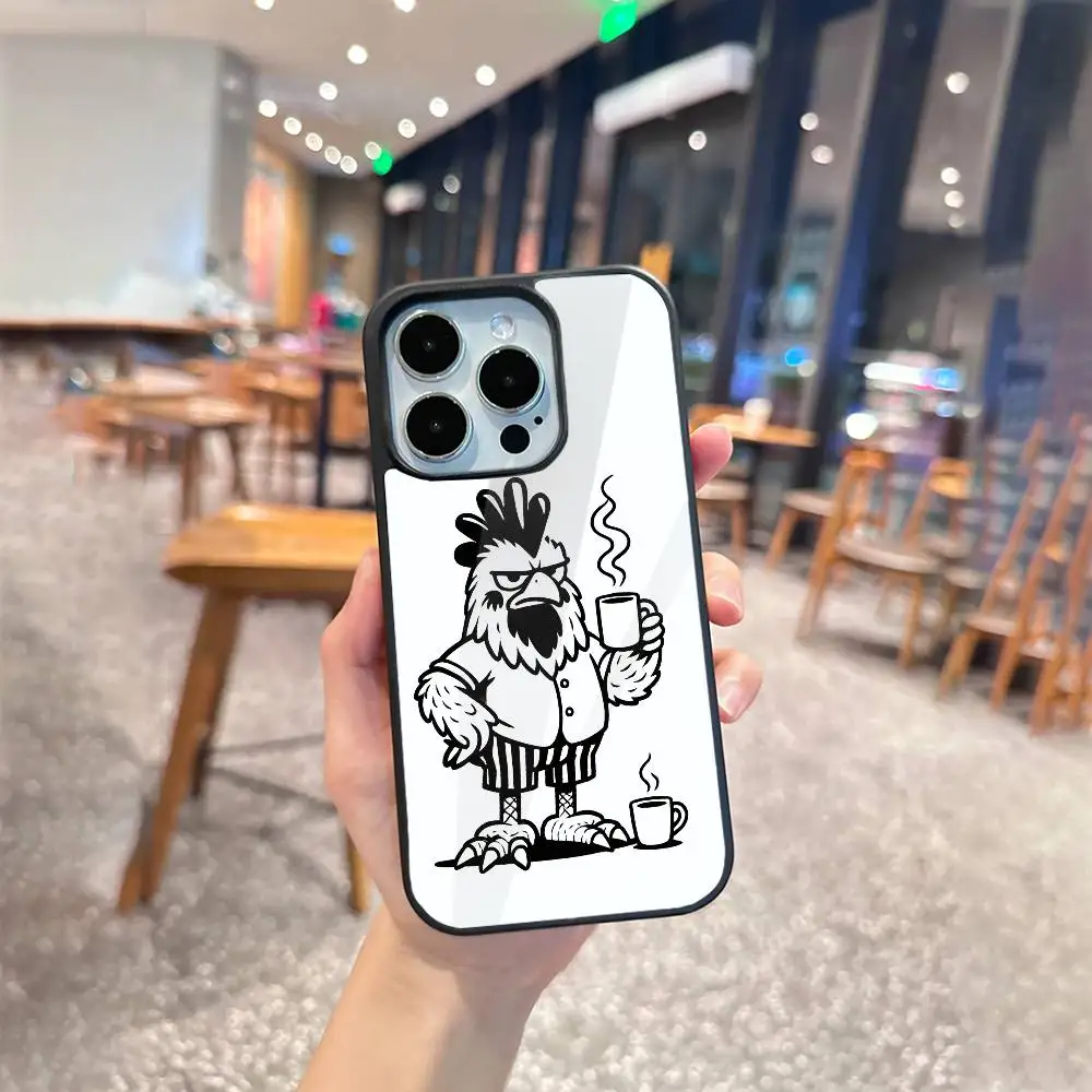 เคสโทรศัพท์ลายไก่สีดำขาว สำหรับ iPhone17,16,15,14,13 Plus,Pro Max รองรับการชาร์จไร้สายแบบแม่เหล็ก Magsafe
