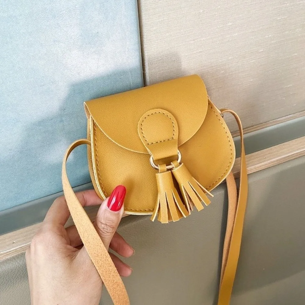 New Cute Children Shoulder Bag Mini Size PU Leather Coin Purse Adjustable Tassels Princess Messenger Bag Women