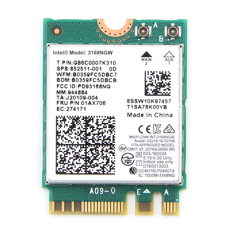 Tarjeta de red inalámbrica Intel 600, receptor Wifi, 4,2 Mbps, Bluetooth 3168, 3168NGW, NGFF, M.2, 802.11ac