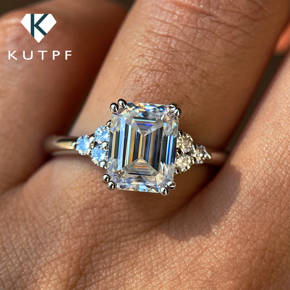 

2carat Cluster Emerald Cut Full Moissanite Engagement Rings for Women S925 Silver Wedding Band Luxury Jewelry with Certificate