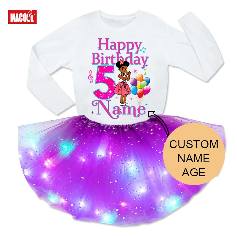 Meninas tutu t camisa ternos de roupa nome personalizado gracie canto festa de aniversário roupas vestido conjunto camisa de festa para meninas crianças roupas