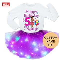 Girls Tutu T Shirt Outfit Suits Custom Name Gracie's Corner Birthday Party Outfits Dress Set Party Shirt for Girls Kids Clothes