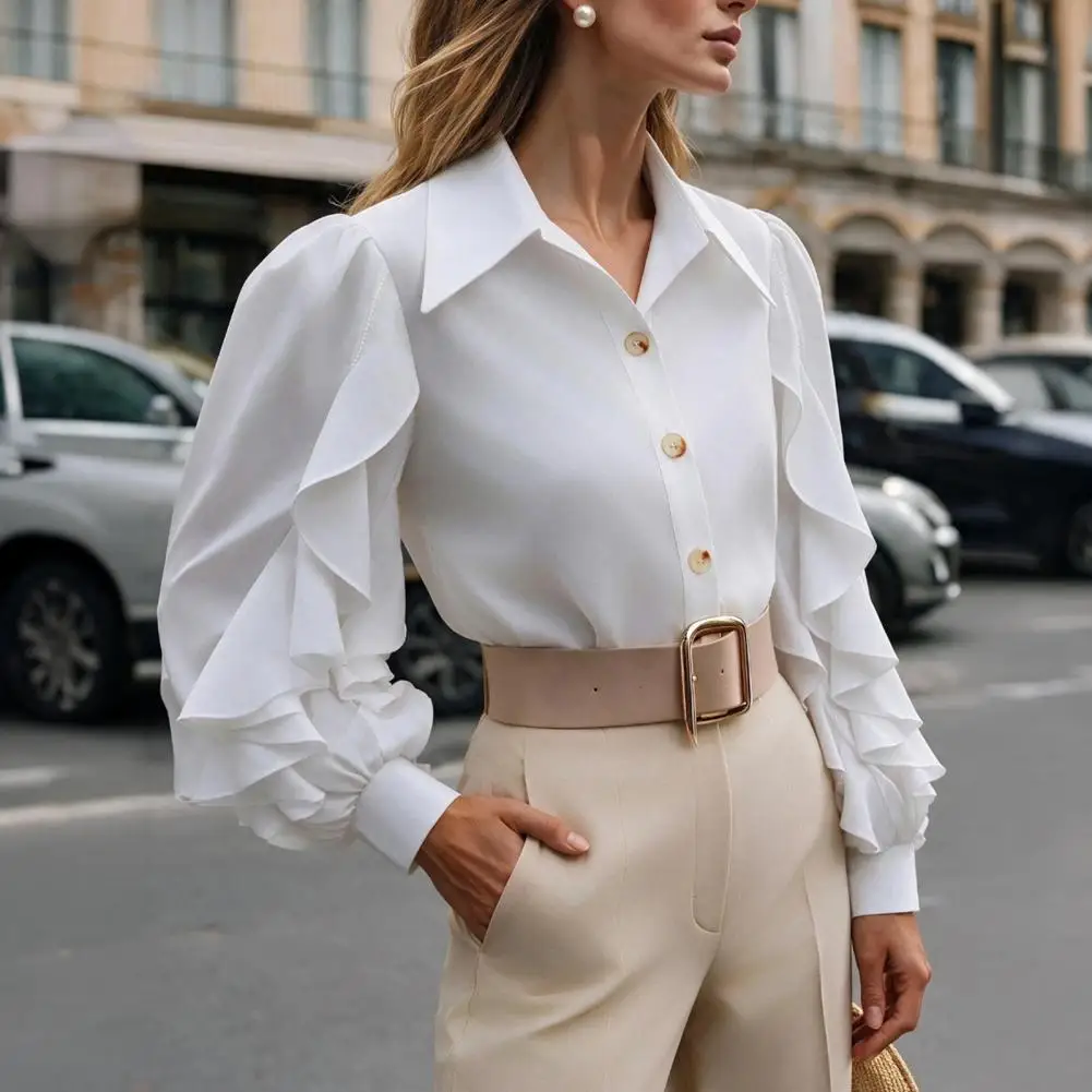 Comfortable Tops Women’s Long Sleeve Shirt Lapel Neck Button Down Blouse Office Workwear Top for Wear Women Long Sleeve Blouse