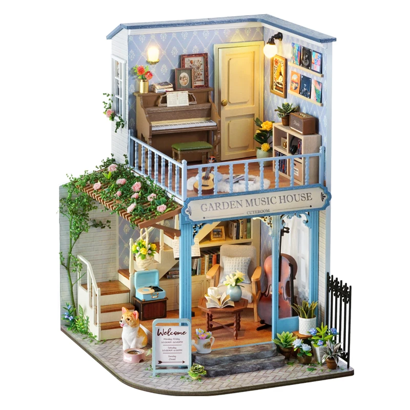 Mini House Bookshelf Dollhouse Kit Mini 3D Puzzle Assembly