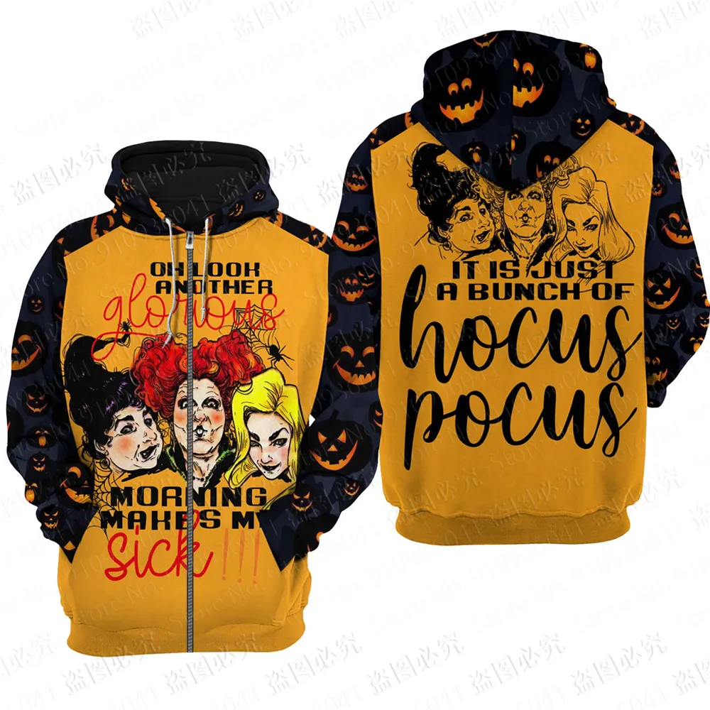 Hocus Pocus Halloween Disney Men's 3D Printed Hooded Zipper Jacket Unisex Street Casual Fashion Tops