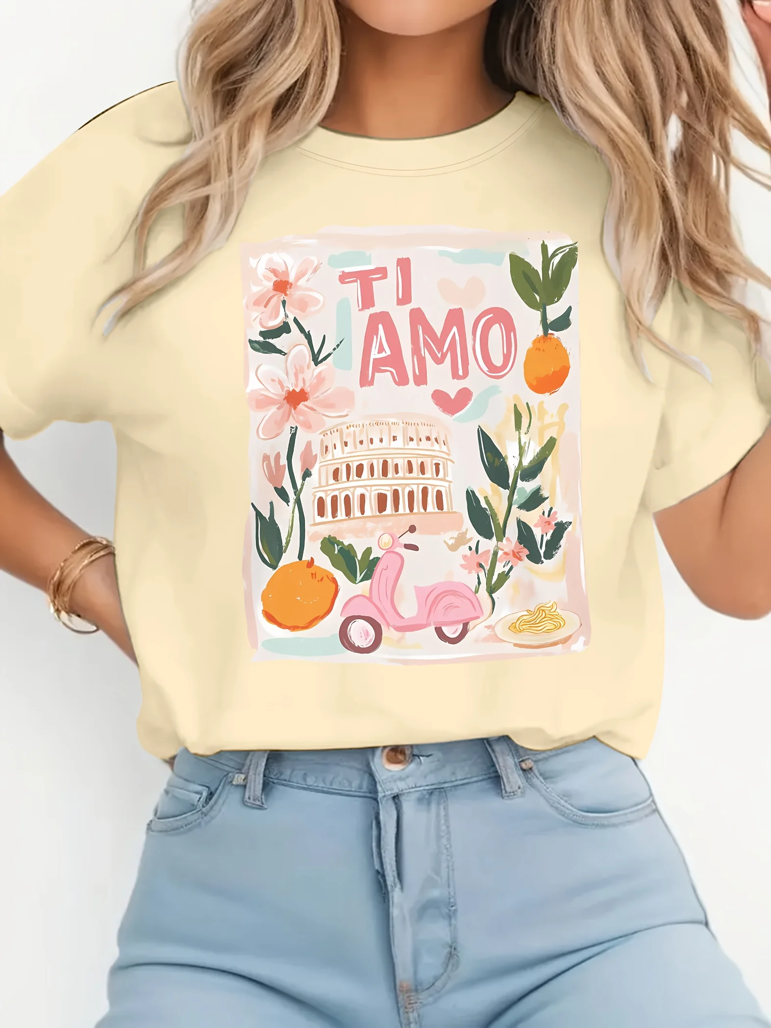 Vibrant Floral Print T-shirt Women Harajuku Short Sleeve Casual Women's T-shirt Clothing Street Tops Tees Aesthetic Clothes Y2K